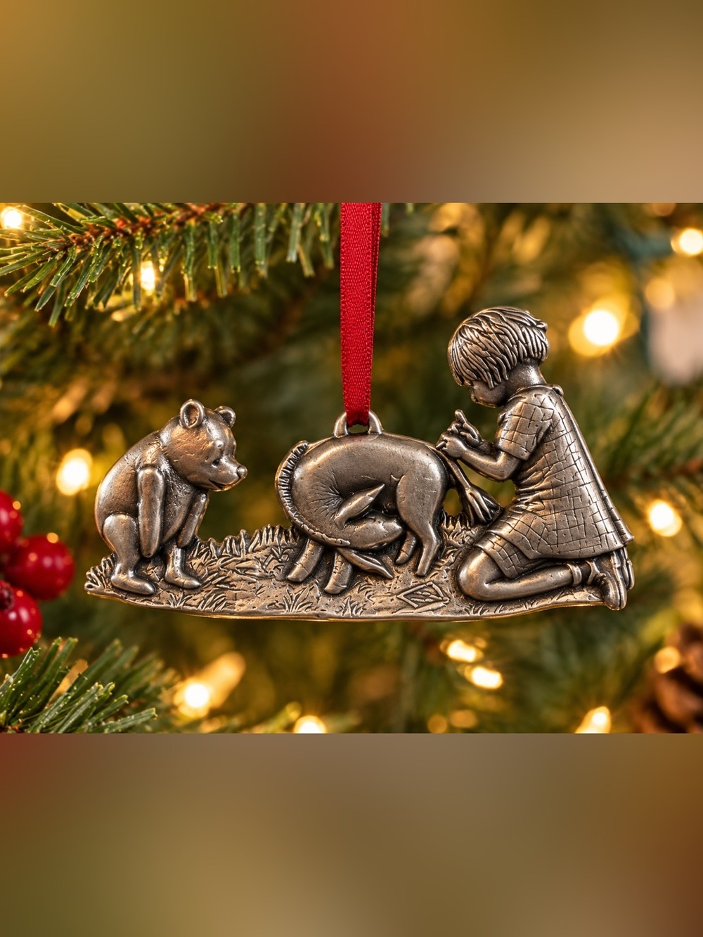 Vintage Pewter Danforth and Disney Winnie The Pooh Christmas Ornament